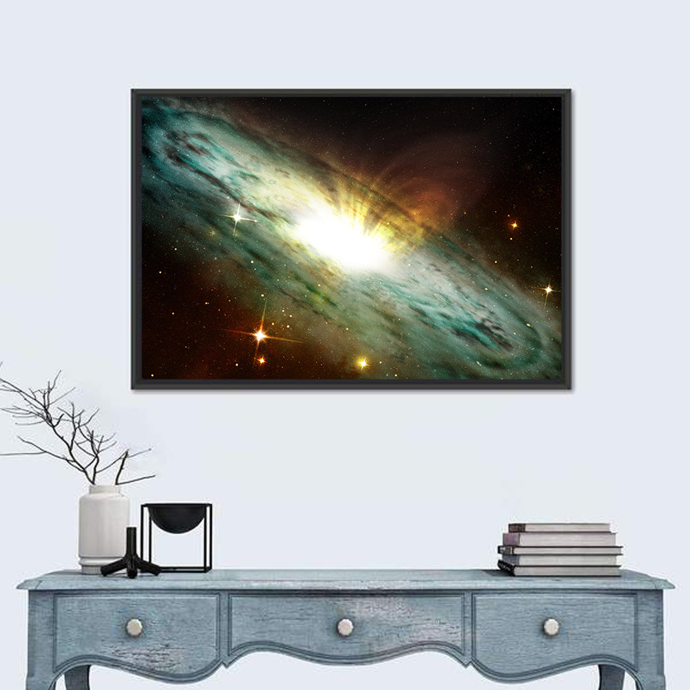 Spiral Galaxy with Glowing Core Wall Art in a room, landscape