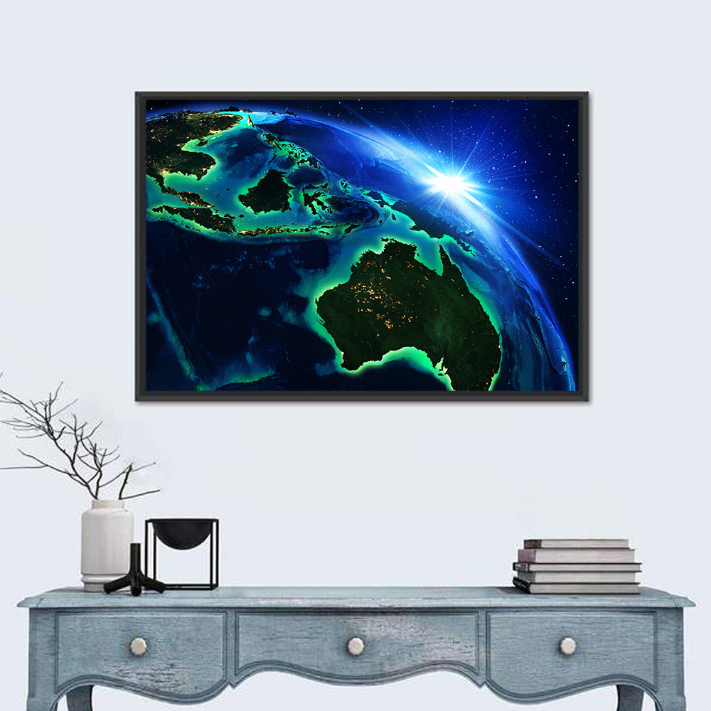 Australia and Indonesia from Space Wall Art in a room, landscape