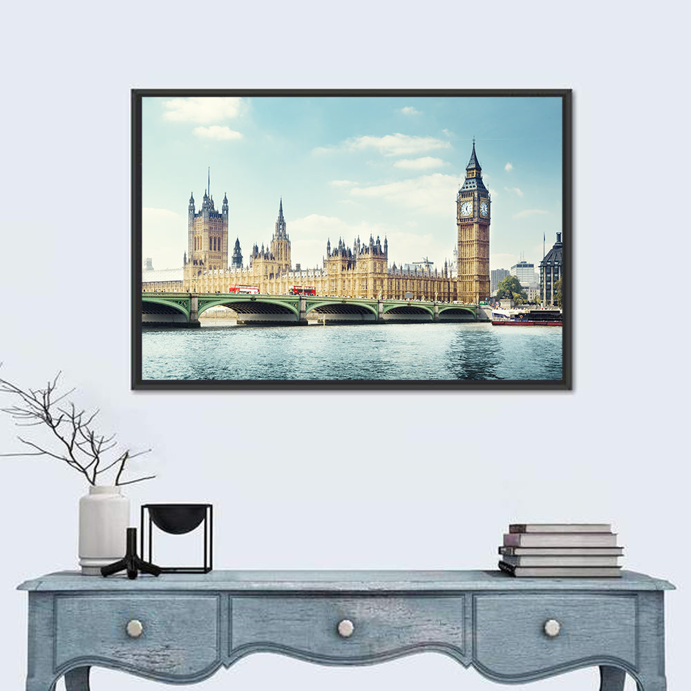 Big Ben on a Sunny Day Wall Art in a room, landscape