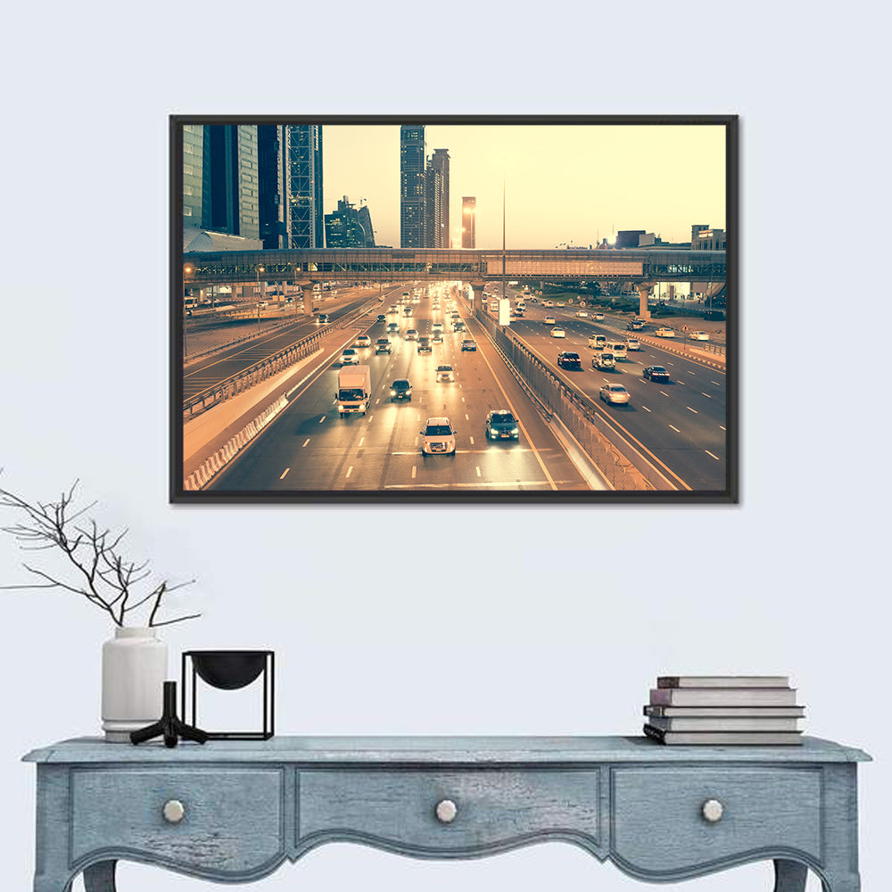 Sheikh Zayed Road Dubai Wall Art in a room, landscape