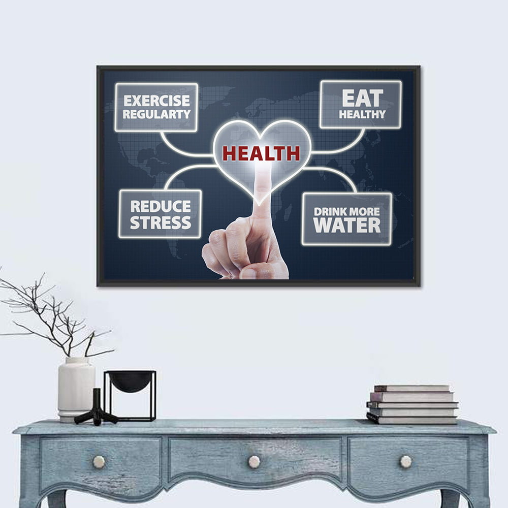 Healthy Heart Tips Infographic Wall Art in a room, landscape