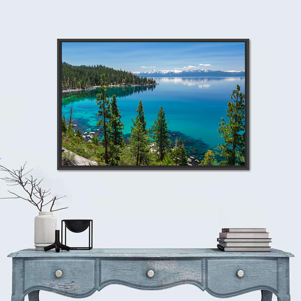 Lake Tahoe Reflection Wall Art in a room, landscape