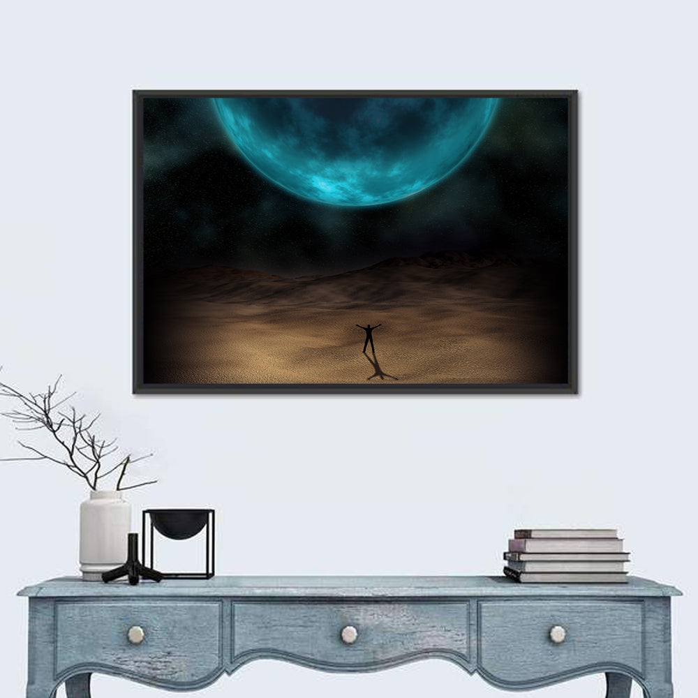 Blue Planet Desert Silhouette Wall Art in a room, landscape