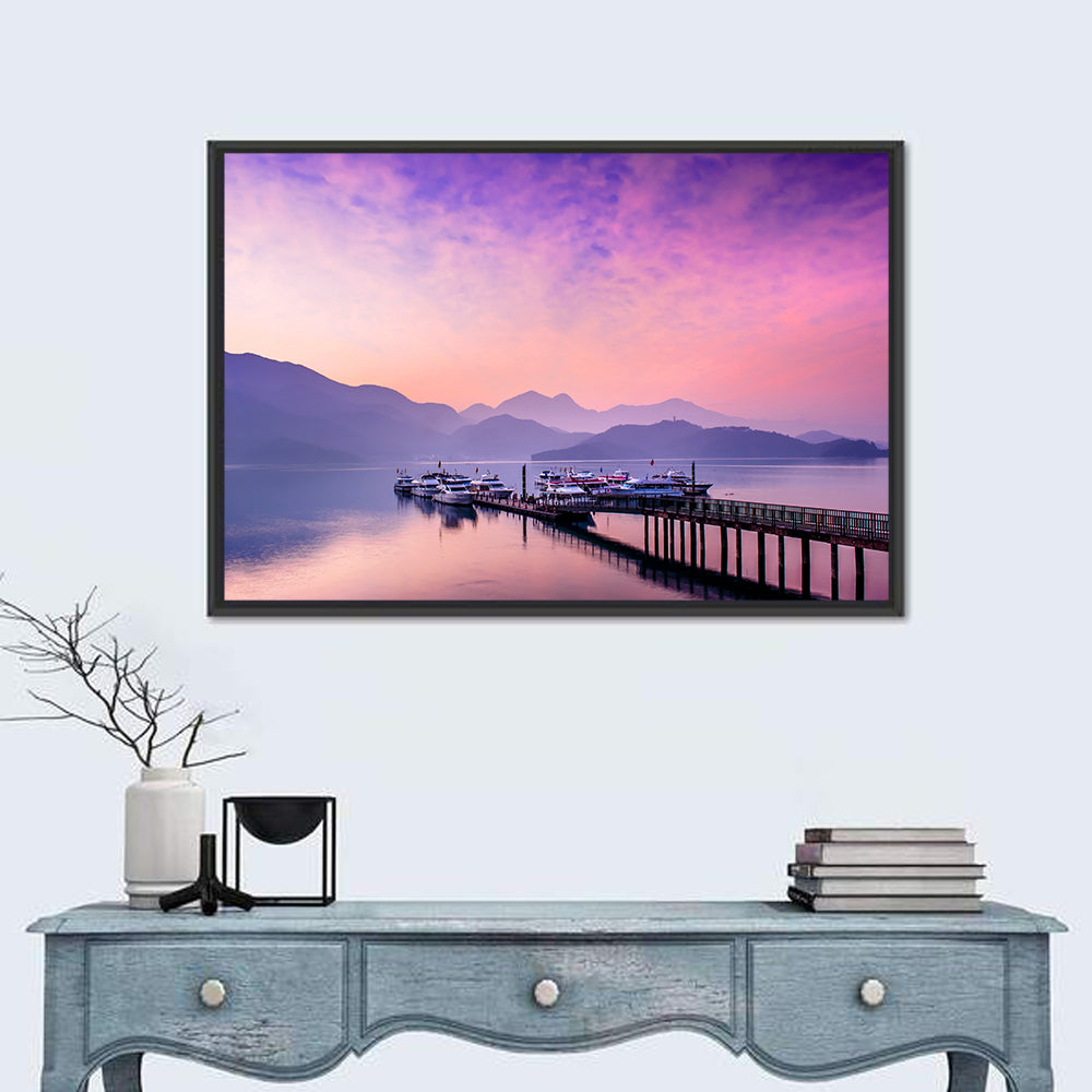 Sun Moon Lake at Dusk Wall Art in a room, landscape