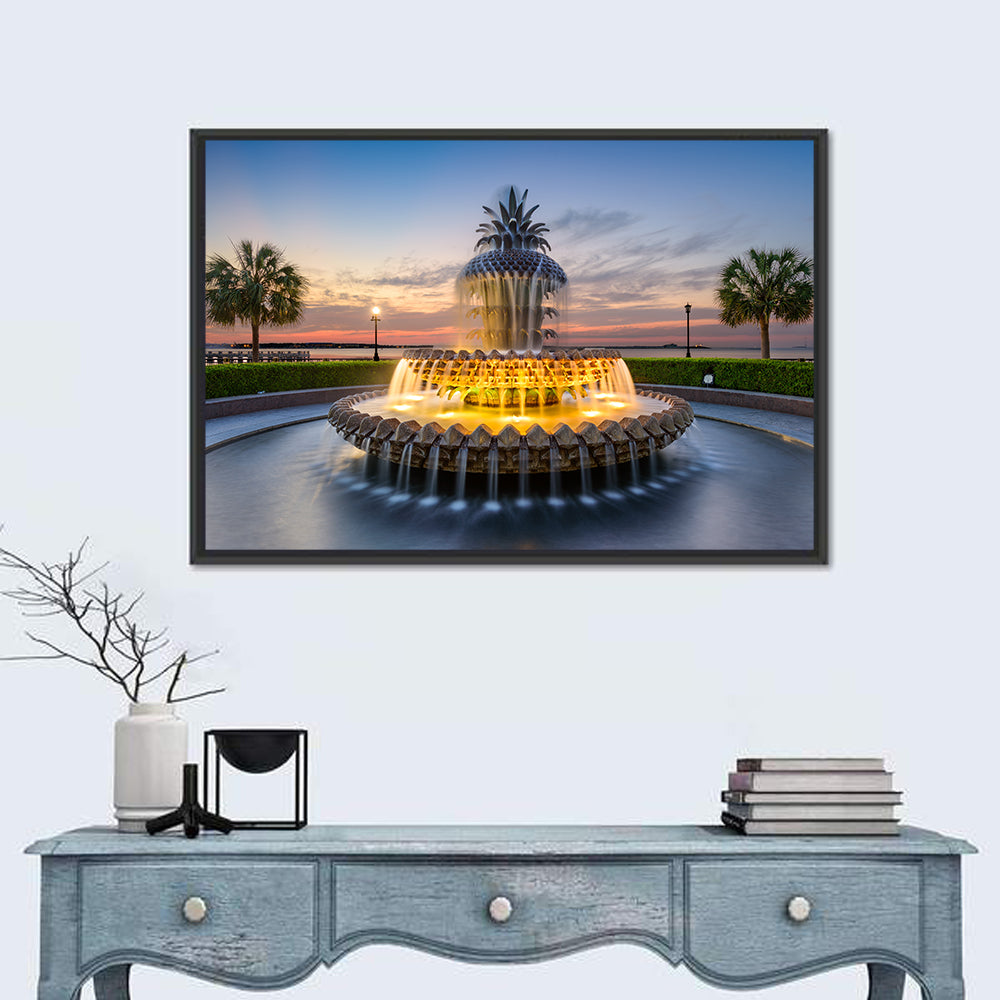 Charleston Pineapple Fountain at Dusk Wall Art