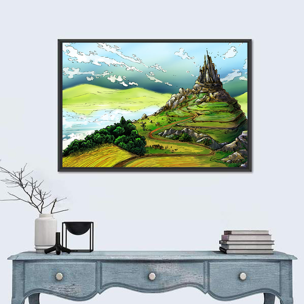 Hilltop Fairy Castle Illustration Wall Art
