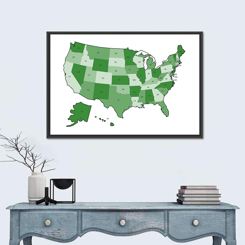 United States Political Map Wall Art in a room, landscape