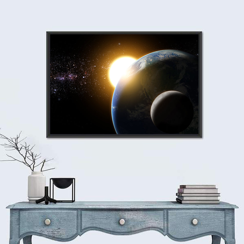 Sunflare Over Earth and Moon Wall Art