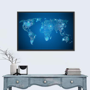 World Map Technology Style Wall Art