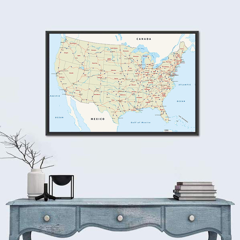United States Interstate Map Wall Art in a room, landscape