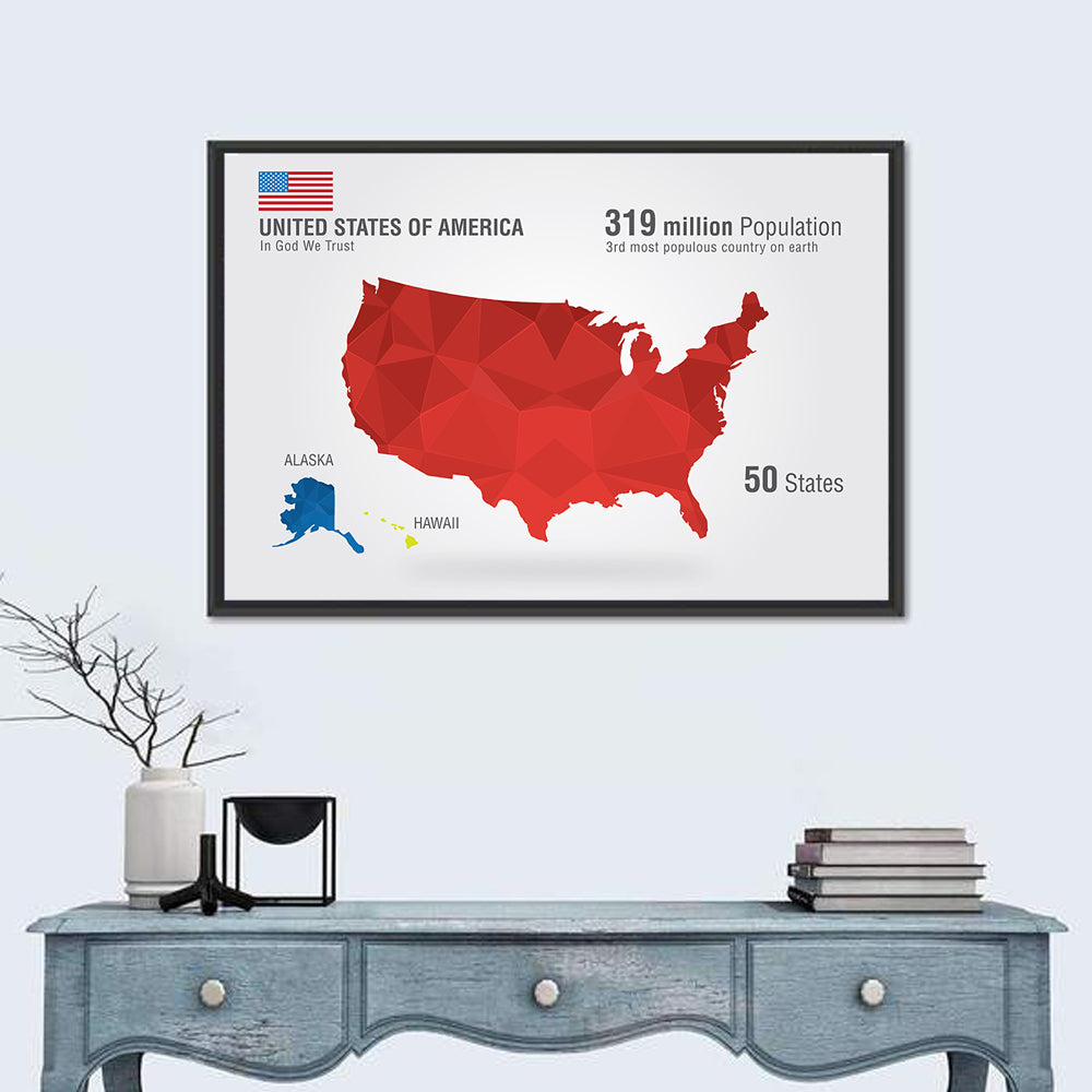 United States Geometric Map Wall Art in a room, landscape