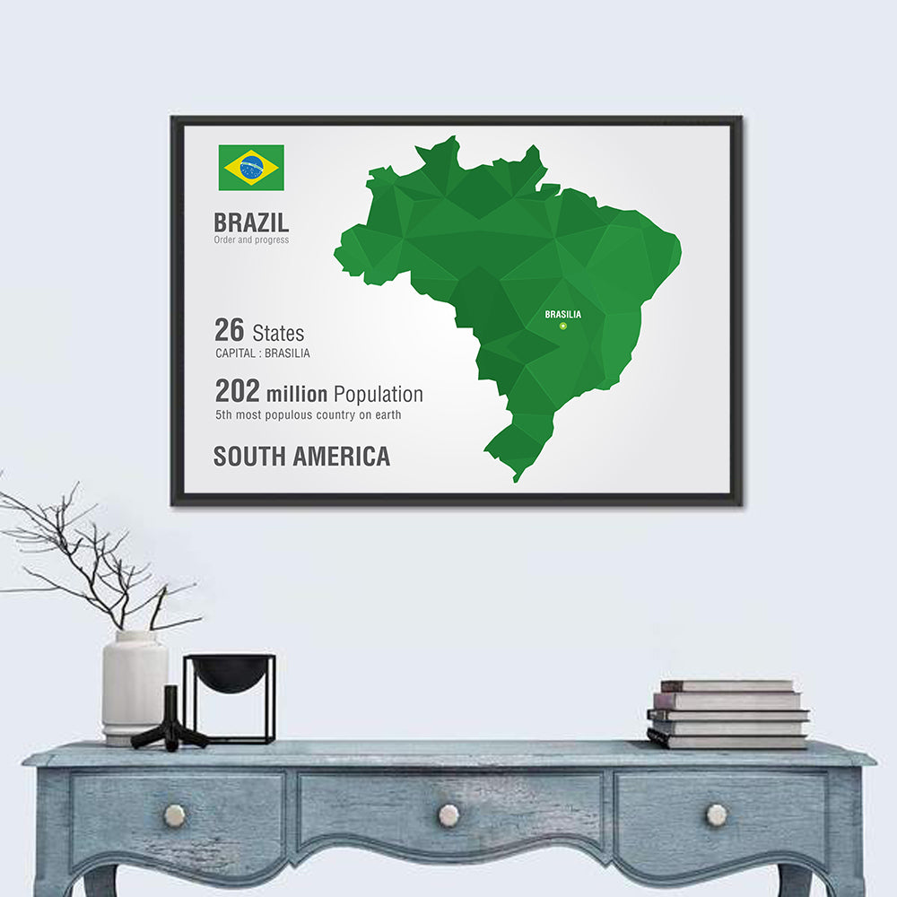 Low-poly Brazil Map Wall Art in a room, landscape
