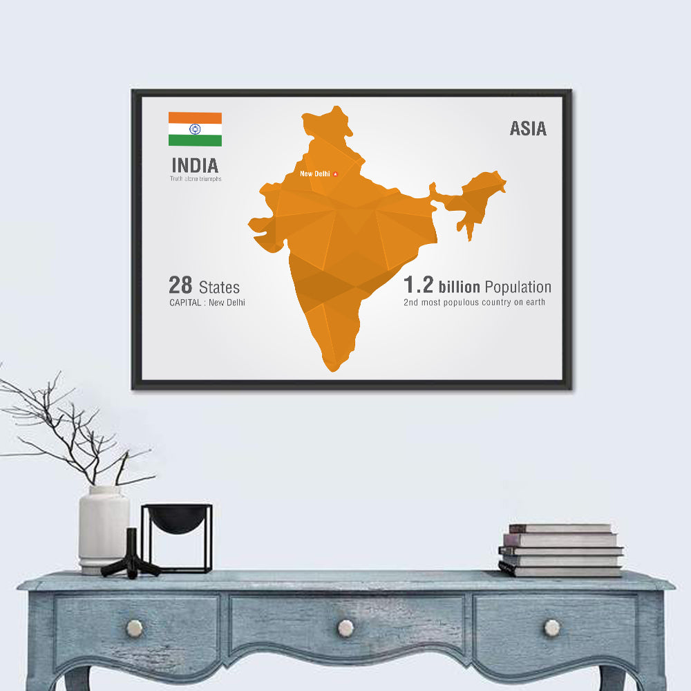Polygonal India Map Infographic Wall Art