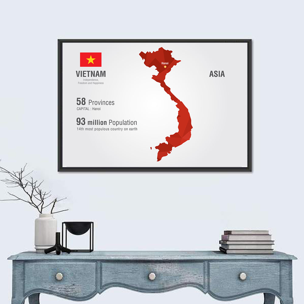 Geometric Vietnam Map Wall Art in a room, landscape