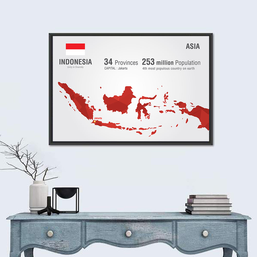 Indonesia Map Infographic Wall Art in a room, landscape