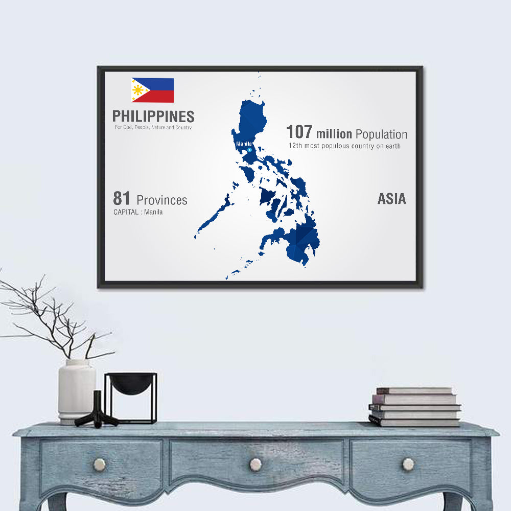 Philippines Map Infographic Wall Art in a room, landscape