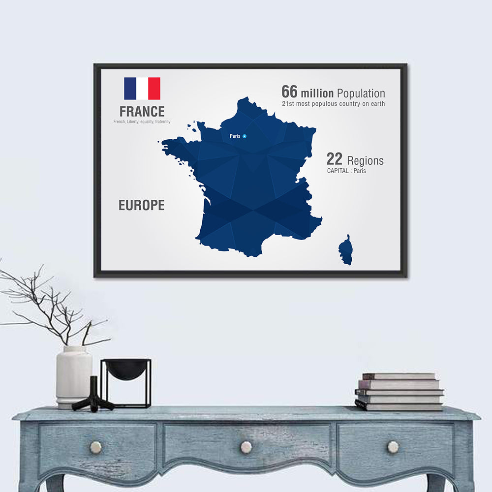 Geometric France Map with Flag Wall Art