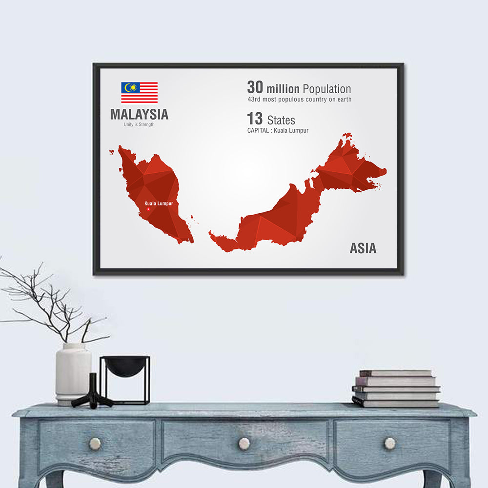 Malaysia Geometric Map Wall Art in a room, landscape
