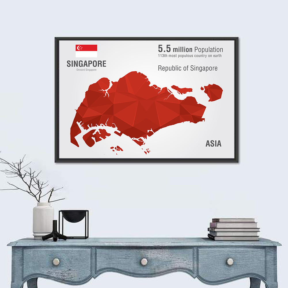 Singapore Low-poly Map Wall Art in a room, landscape