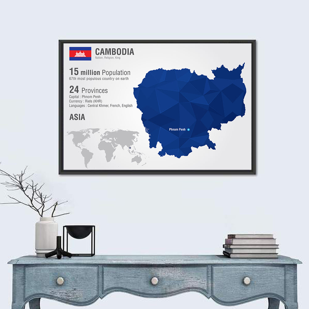 Cambodia Geometric Map Wall Art