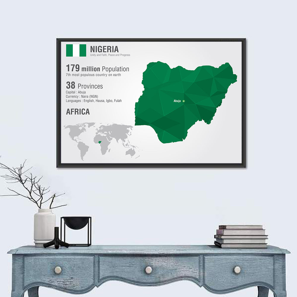 Geometric Map of Nigeria Wall Art in a room, landscape