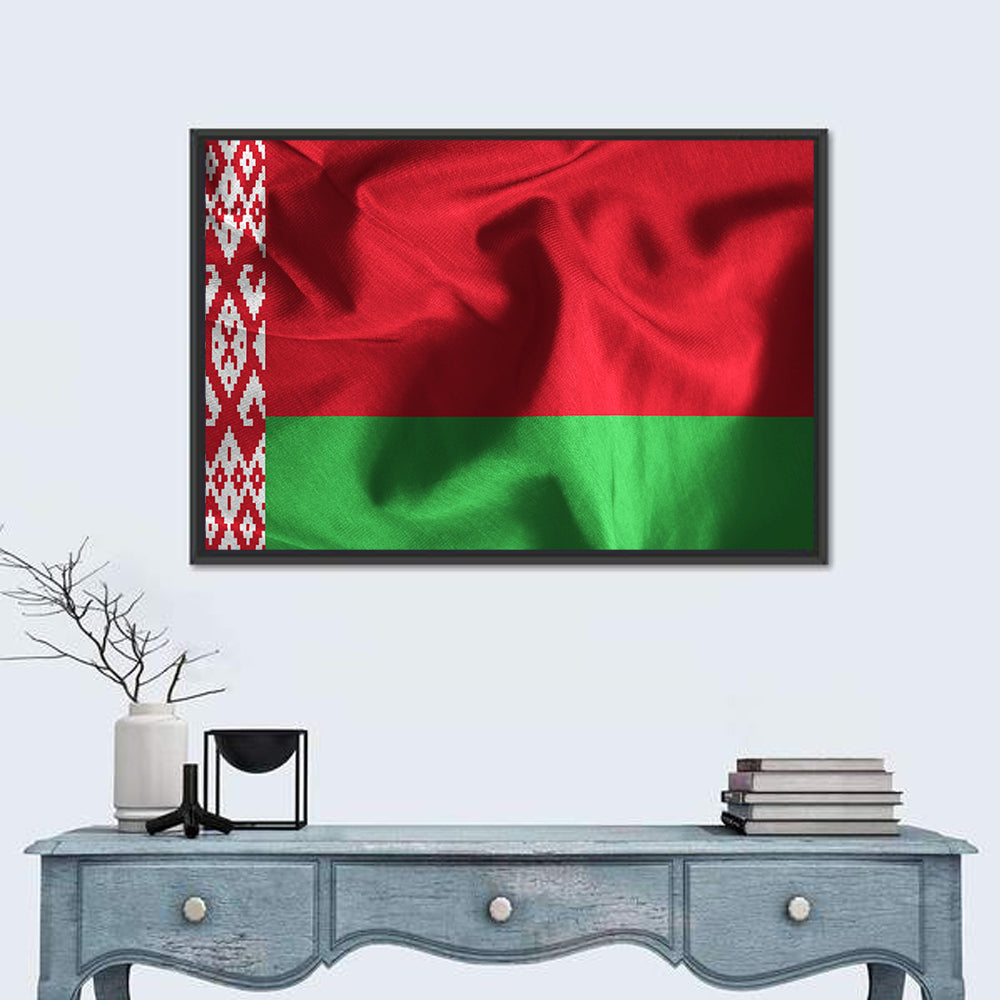 Waving Flag of Belarus Wall Art in a room, landscape