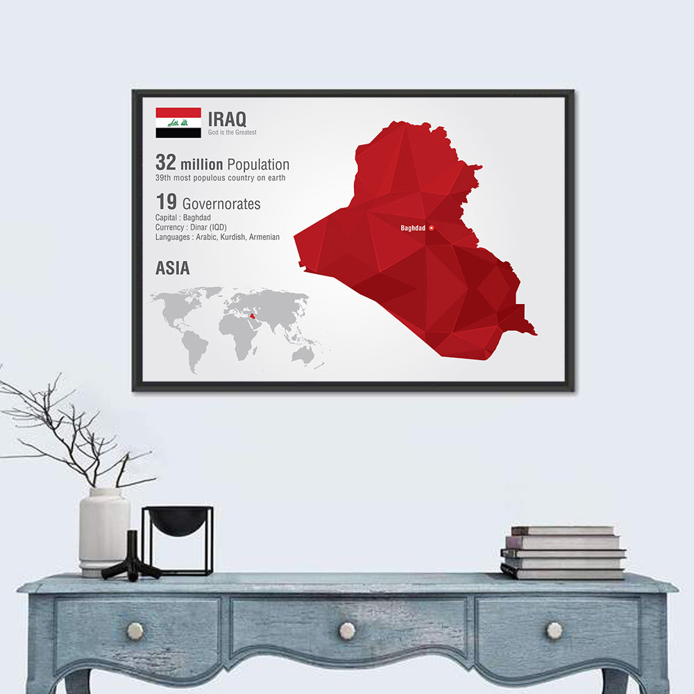 Iraq Low-poly Map Wall Art