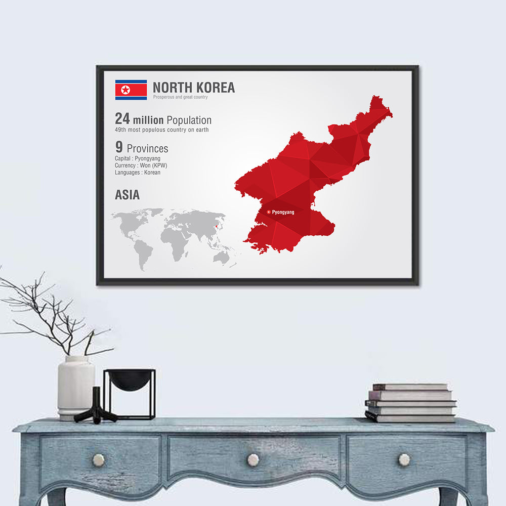 North Korea Geometric Map Wall Art