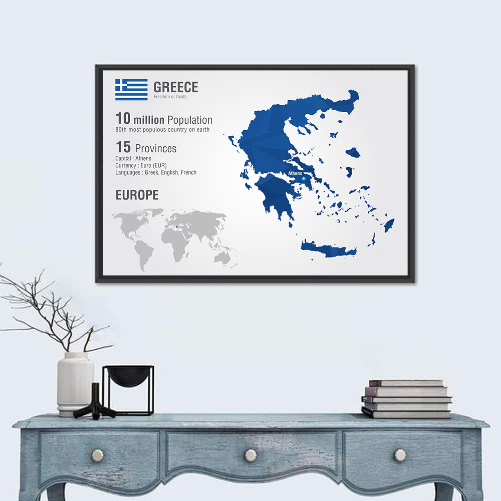 Low-poly Map of Greece Wall Art in a room, landscape