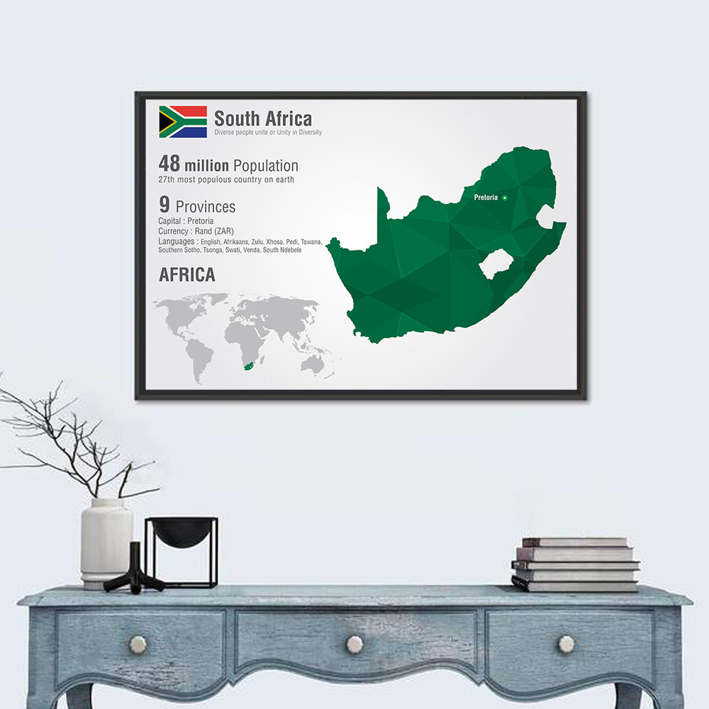 South Africa Geometric Map Wall Art in a room, landscape