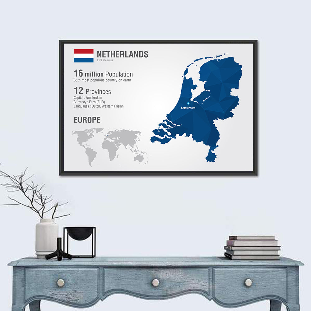 Netherlands Geometric Map Wall Art