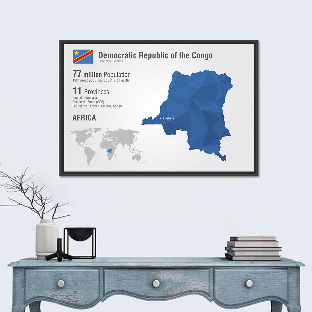 Democratic Republic of the Congo Map Wall Art in a room, landscape