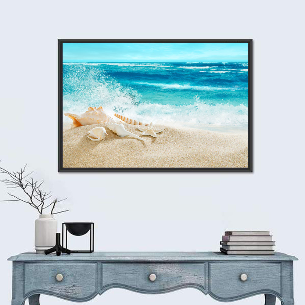 Tropical Beach & Splashing Waves Wall Art