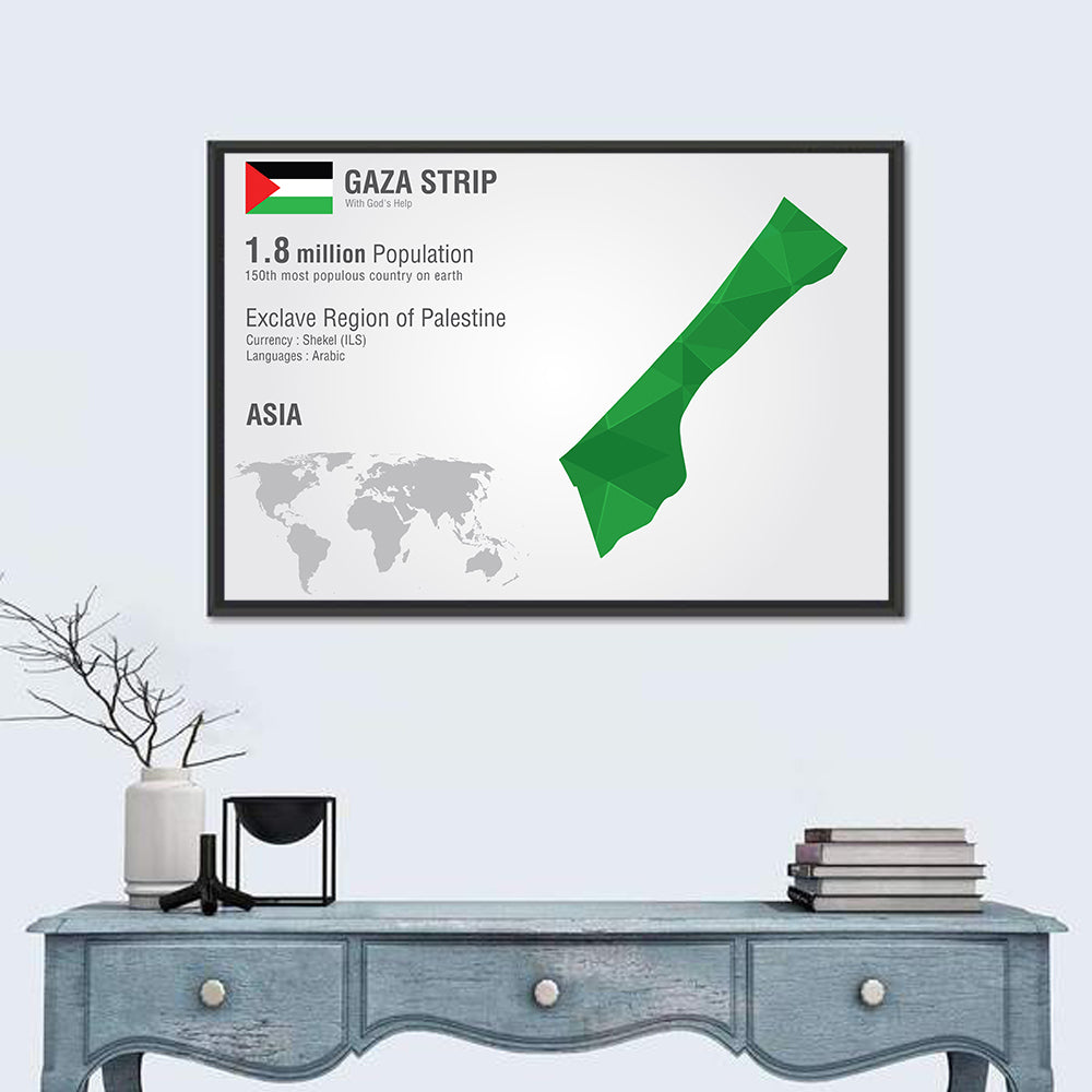 Gaza Strip Geometric Map Wall Art in a room, landscape