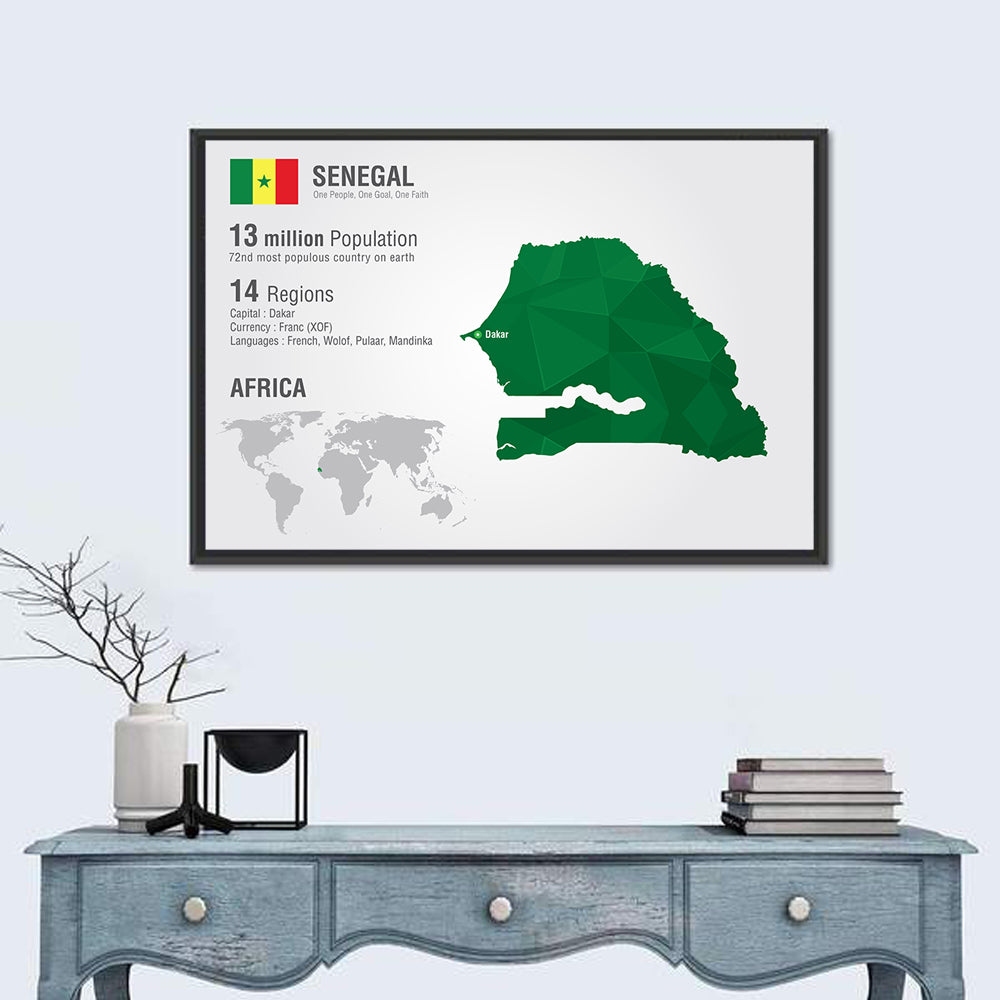 Senegal Map with Flag Wall Art