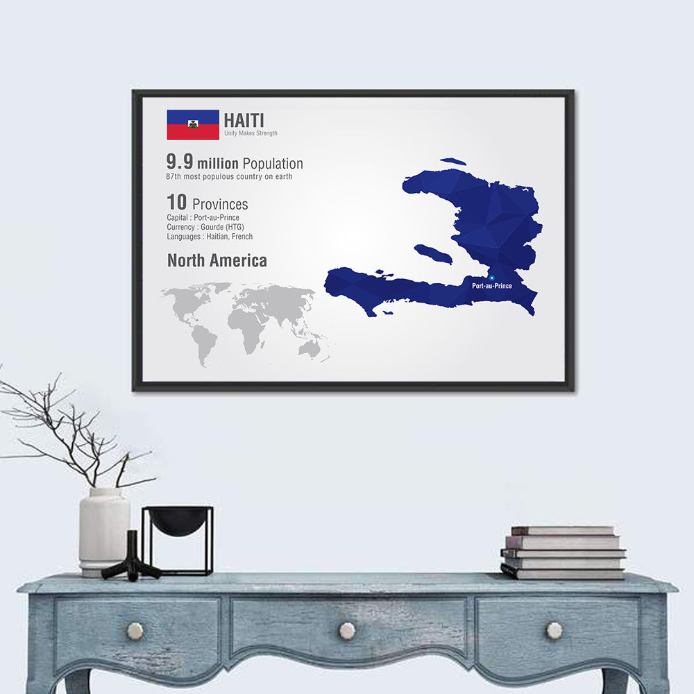 Haiti Geometric Map Wall Art in a room, landscape