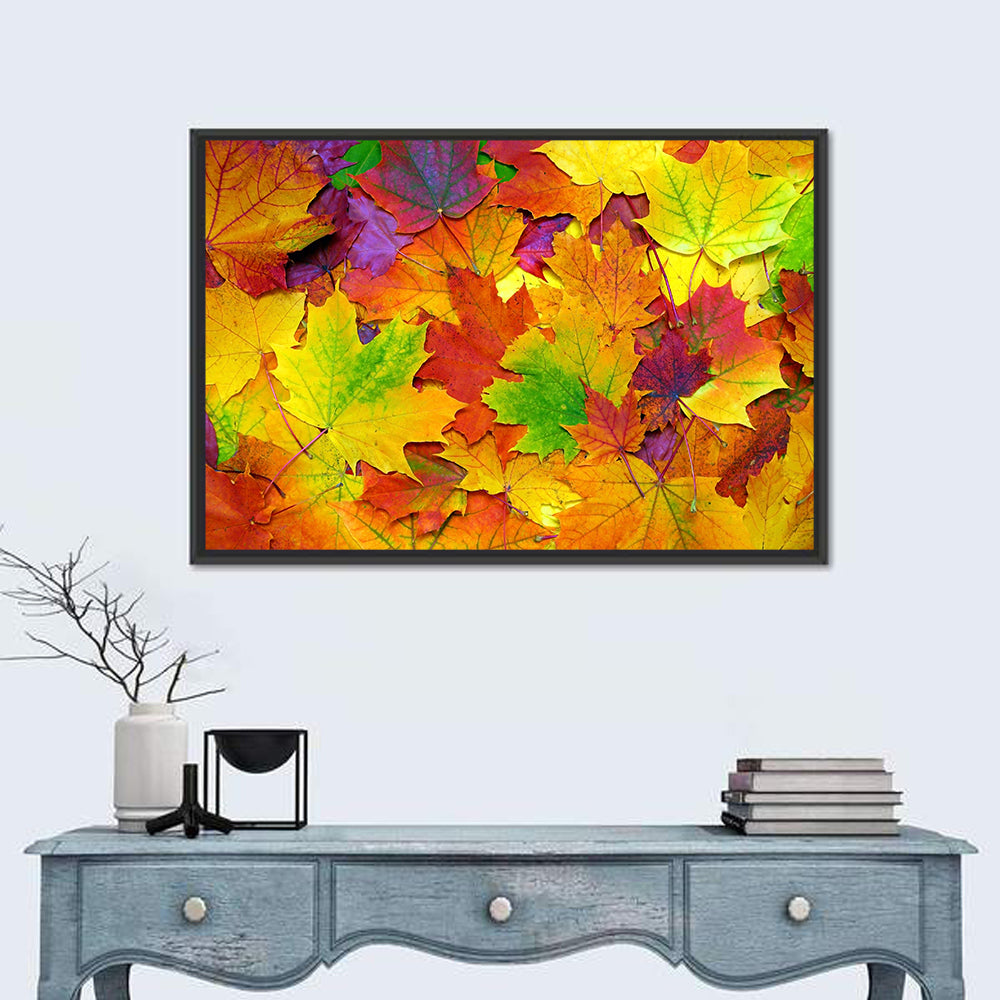 Colorful Autumn Leaves Wall Art in a room, landscape