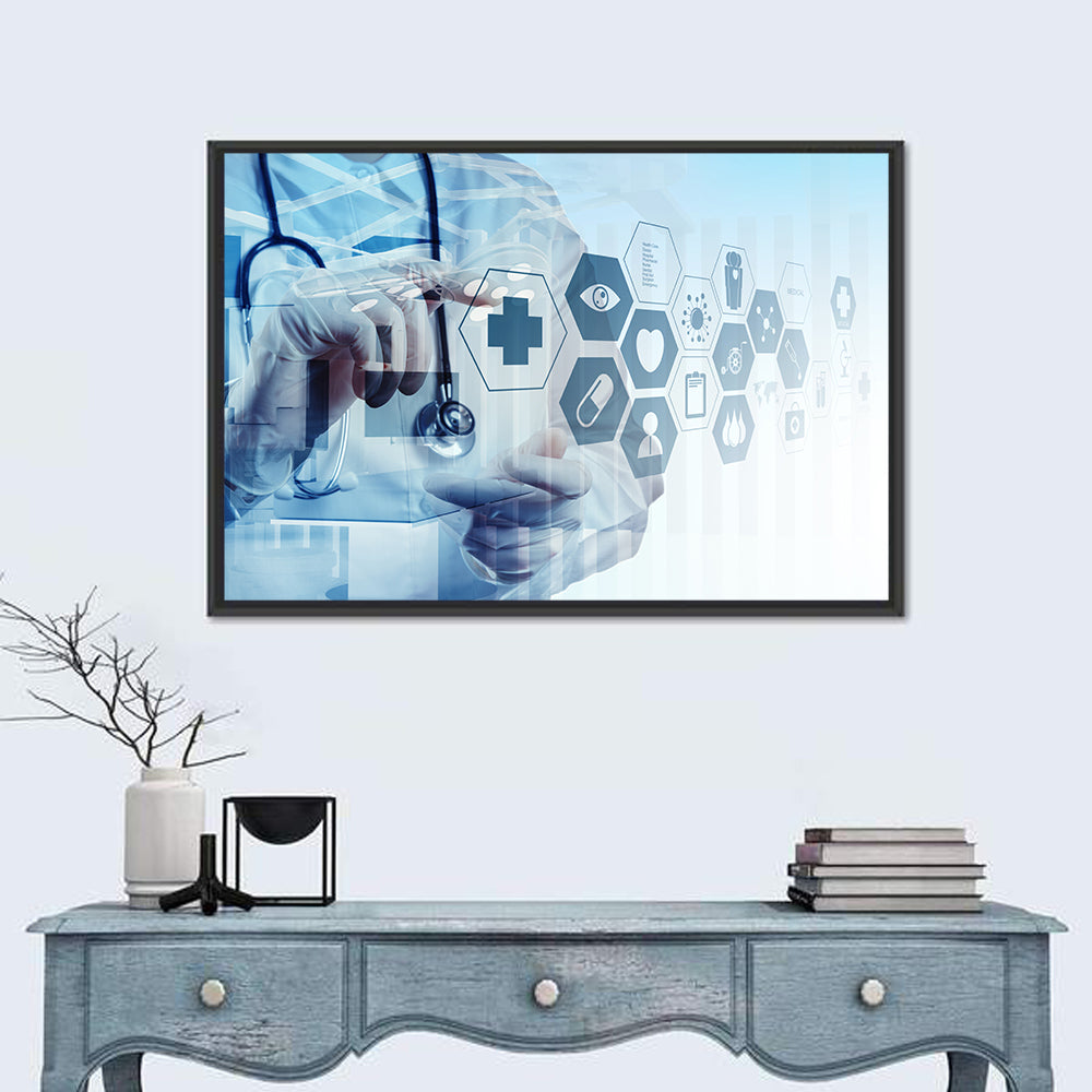 Doctor Double Exposure with Medical Icons Wall Art