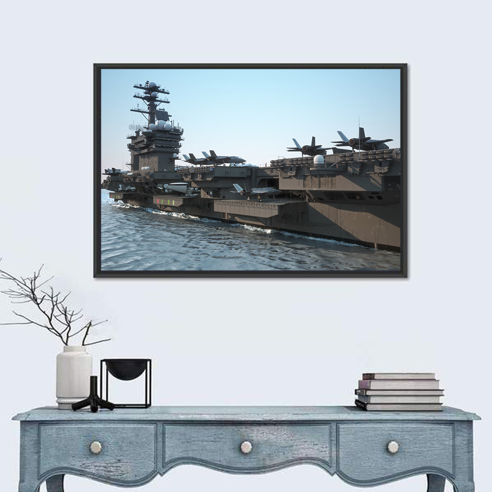 Navy Aircraft Carrier Wall Art in a room, landscape
