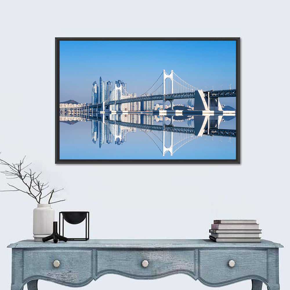 Gwangan Bridge Busan Skyline Wall Art in a room, landscape
