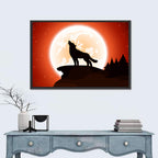 Howling Wolf Under Full Moon Wall Art