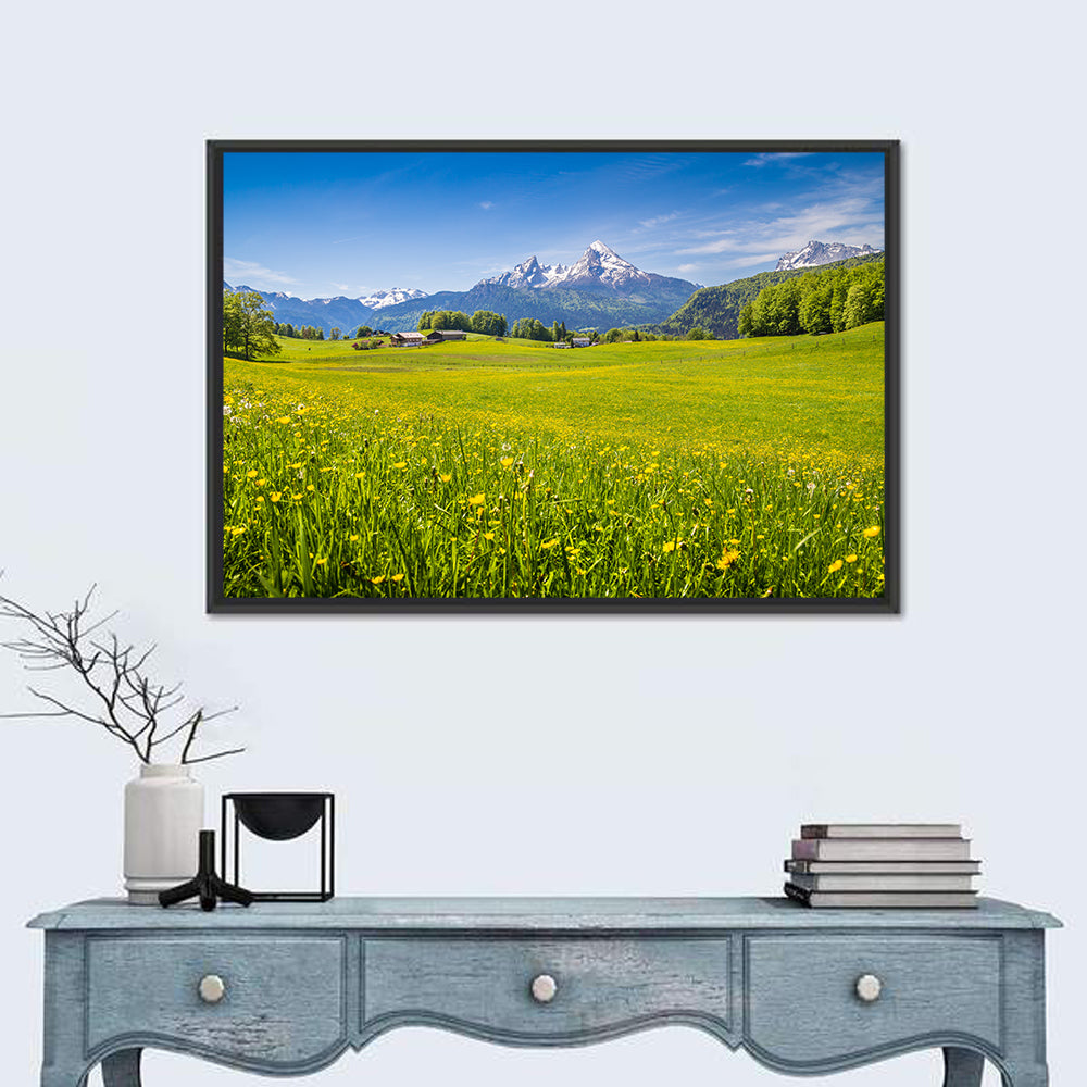 Watzmann Mountain Meadow Wall Art in a room, landscape