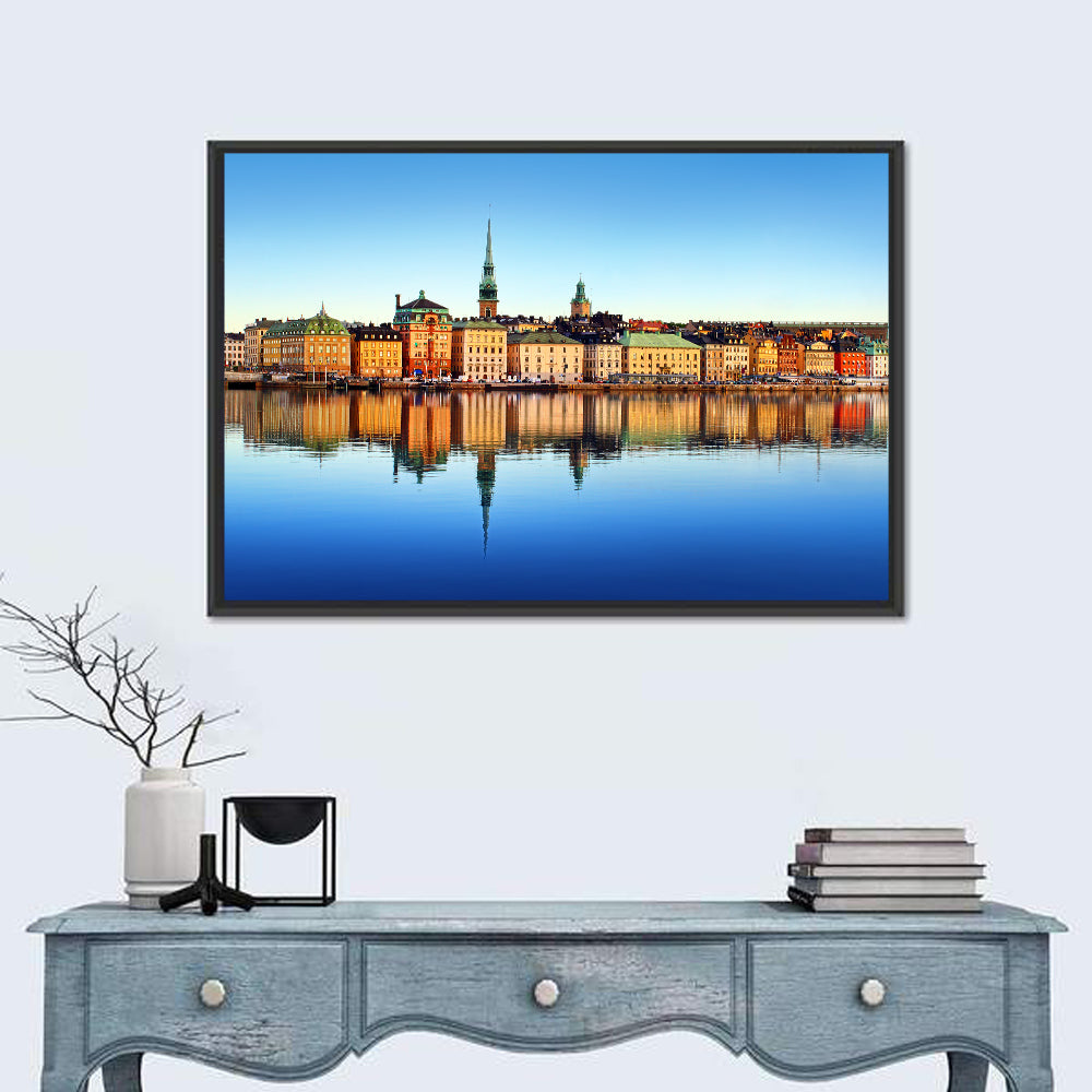 Stockholm Gamla Stan Skyline Wall Art in a room, landscape