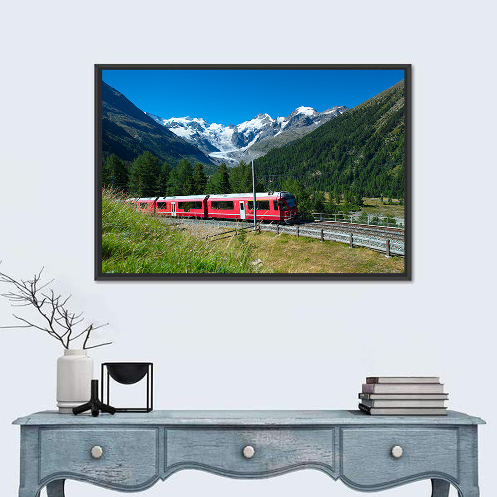 Bernina Express in Swiss Alps Wall Art in a room, landscape