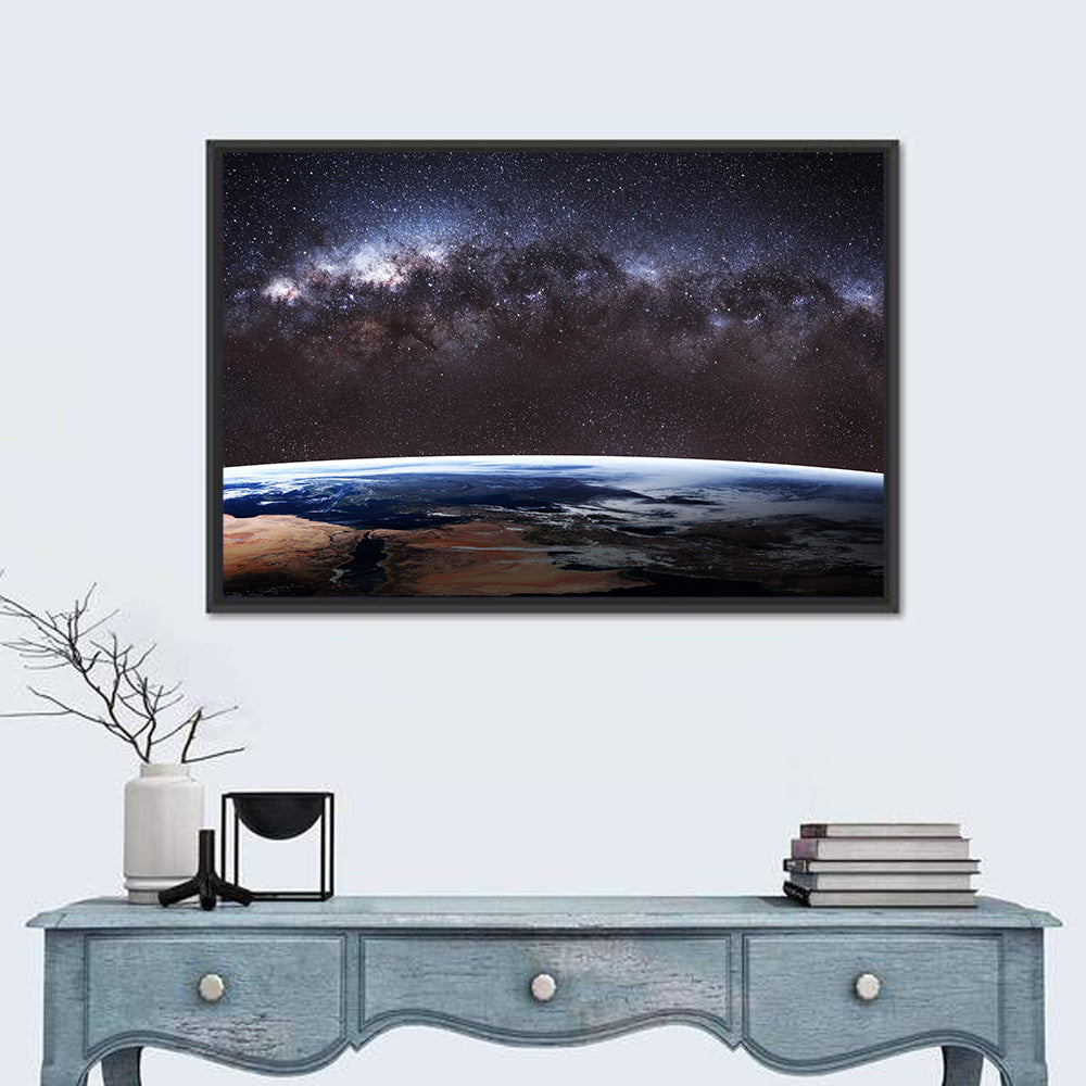Earth from Space Wall Art in a room, landscape