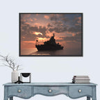 Warship Silhouette at Sunset Wall Art