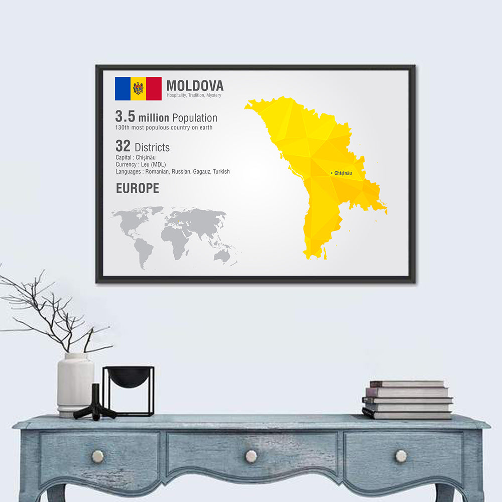 Moldova Low-poly Map Infographic Wall Art