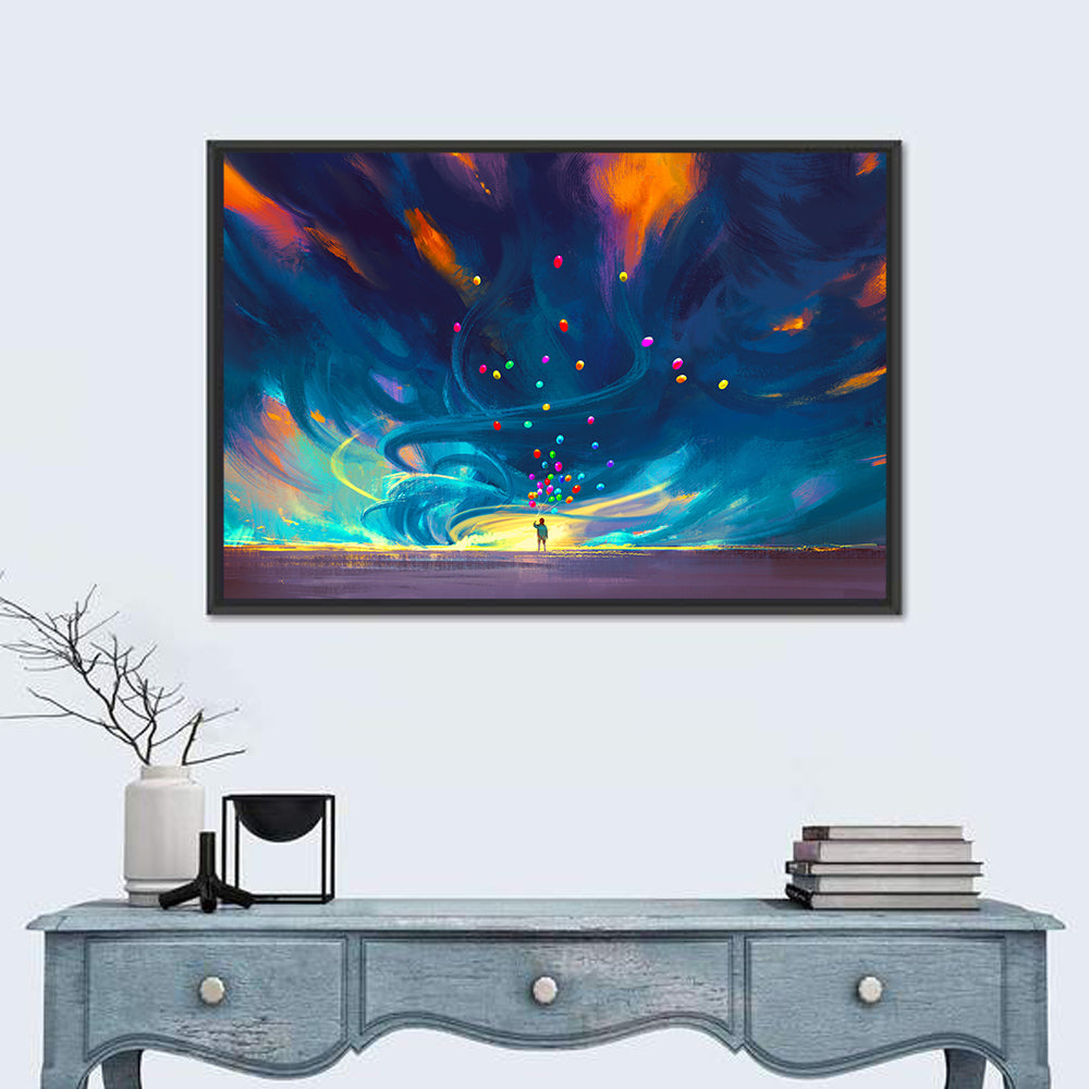 Child Under Fantasy Storm Wall Art in a room, landscape