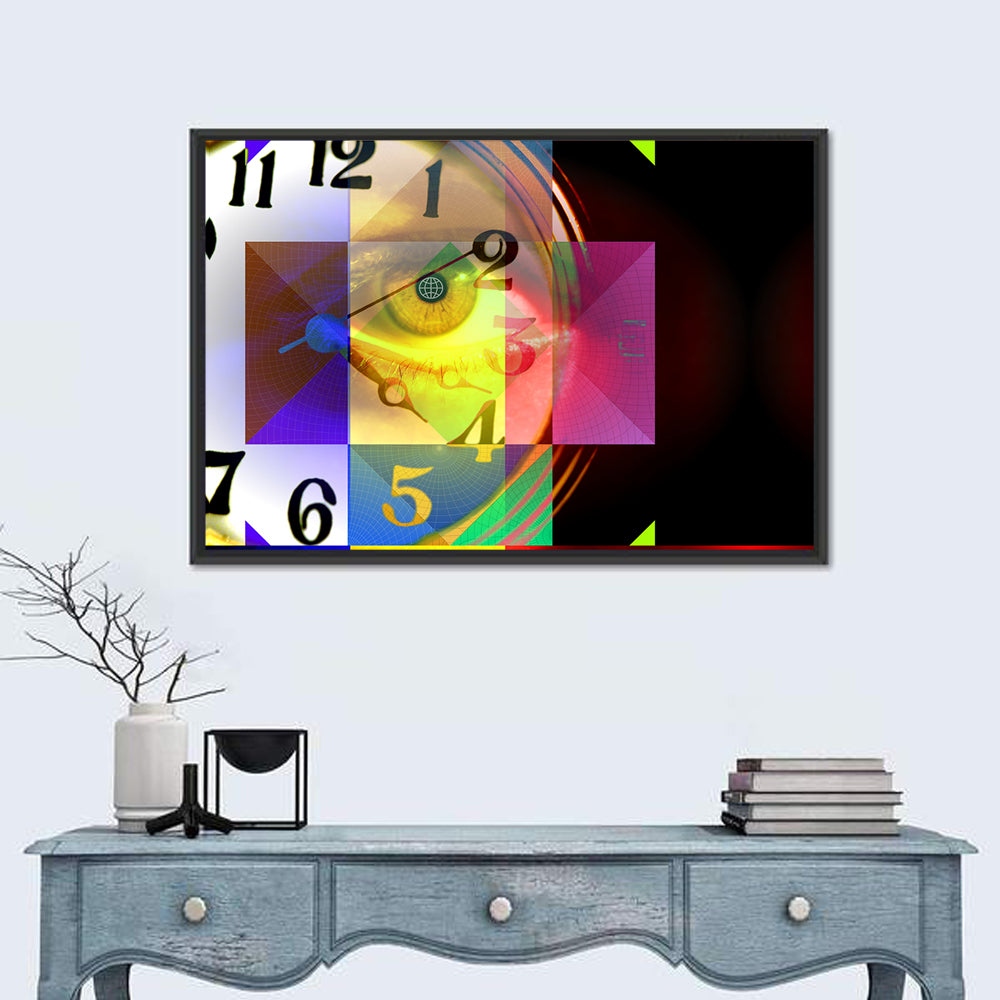 Eye of Time Collage Wall Art in a room, landscape
