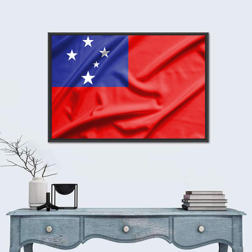 Samoa Flag with Stars Wall Art in a room, landscape